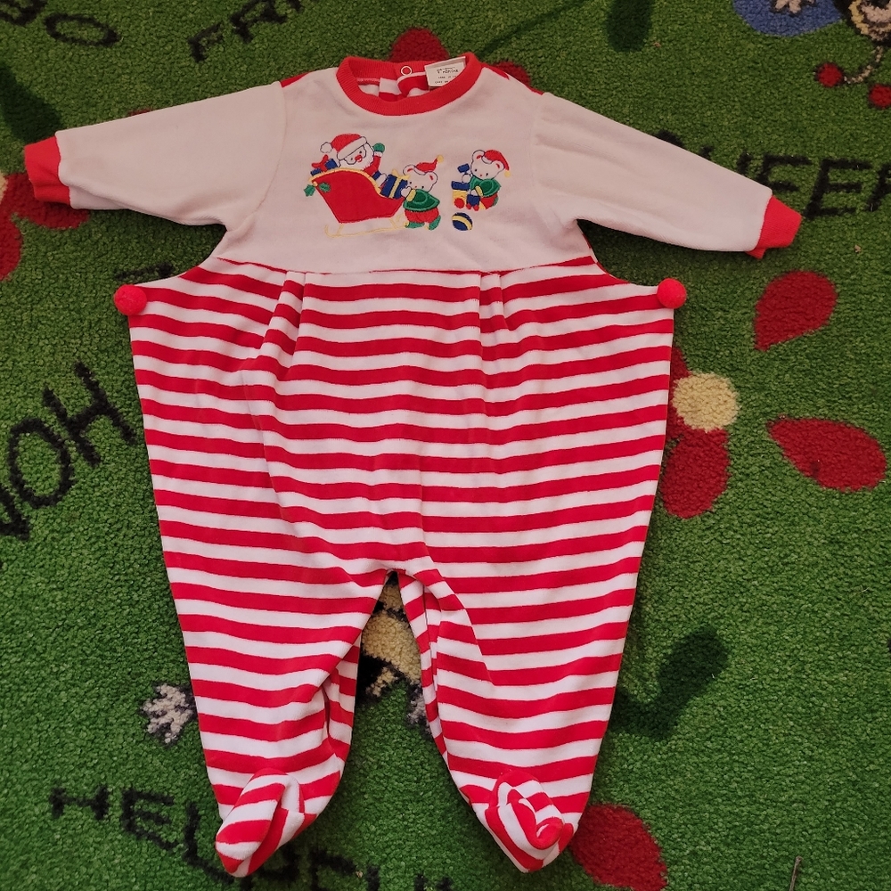 Vintage Little Me velvet Christmas one piece Outfit 9 months